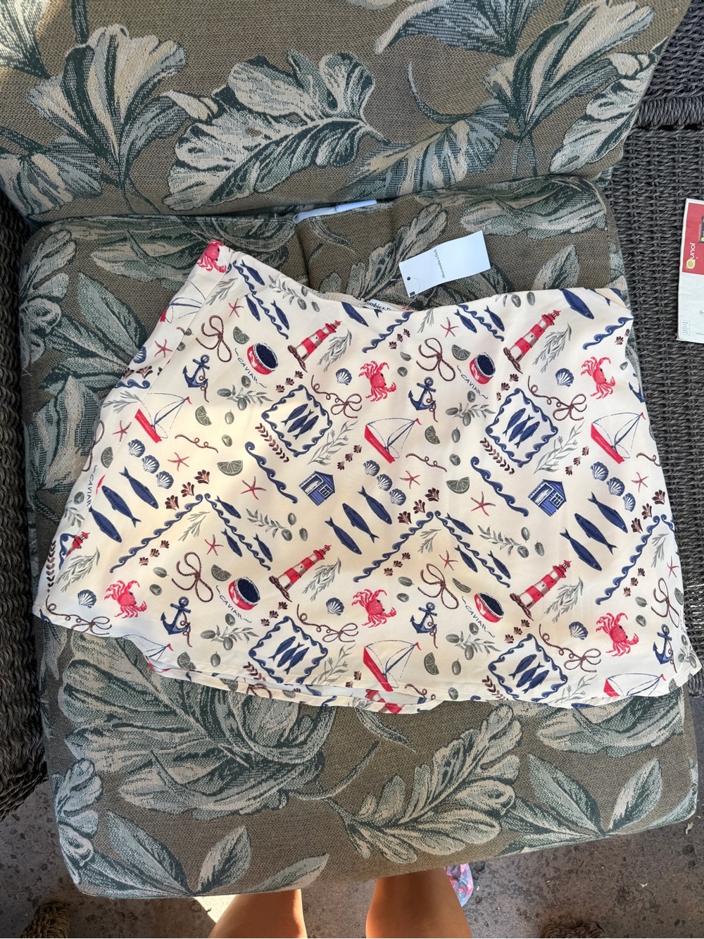 Abercrombie & Fitch Cream Printed Bermuda Shorts with Navy & Red Accents